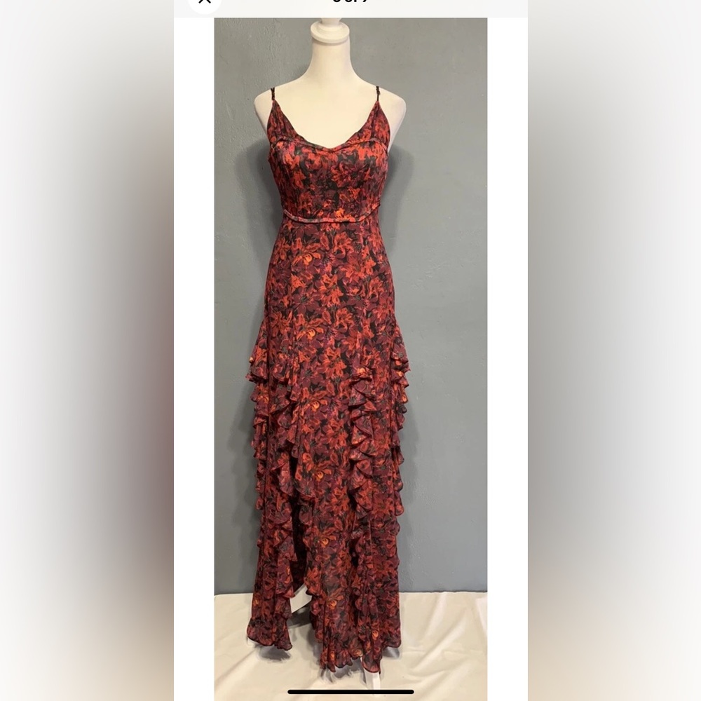 Cinq a Sept Sz 2 Red Stargazer Lilies Sleeveless Maxi Dress - Picture 3 of 8